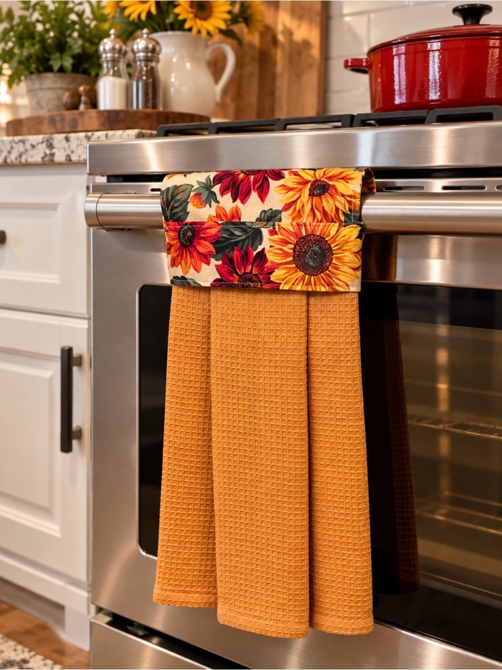 Handmade Sunflower Kitchen Hanging Towel - Mustard Yellow
